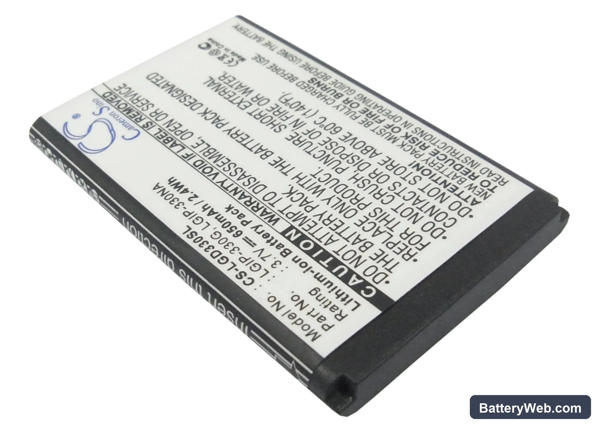 LG GD350 Replacement Battery, 3.7V, 650mAh, Li-ion 2