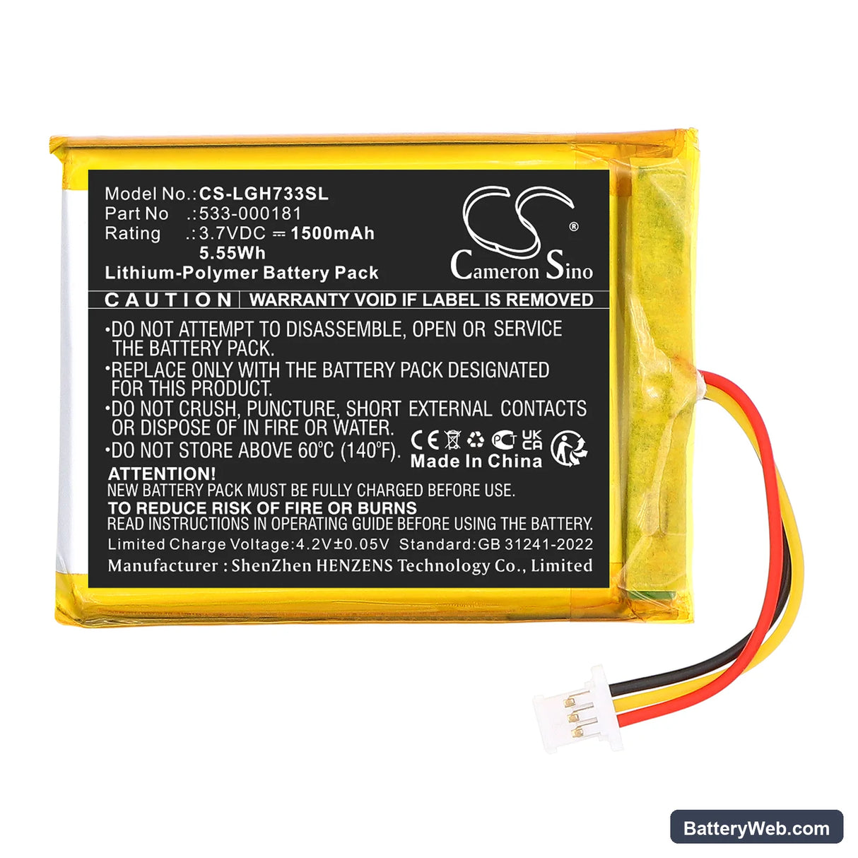 Logitech G733 Replacement Battery, 3.7V, 1500mAh, Li-Polymer 3