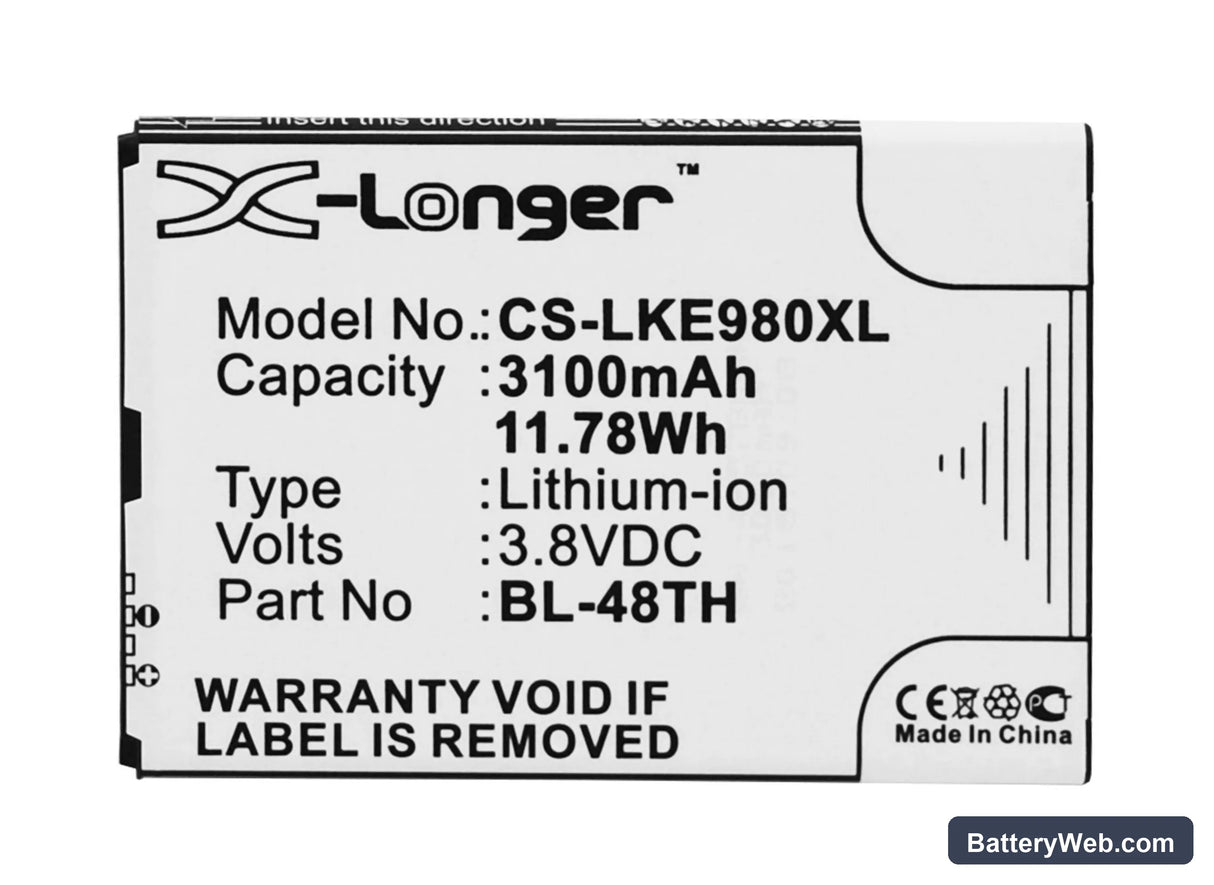 LG E940 Replacement Battery, 3.8V, 3100mAh, Li-ion 1
