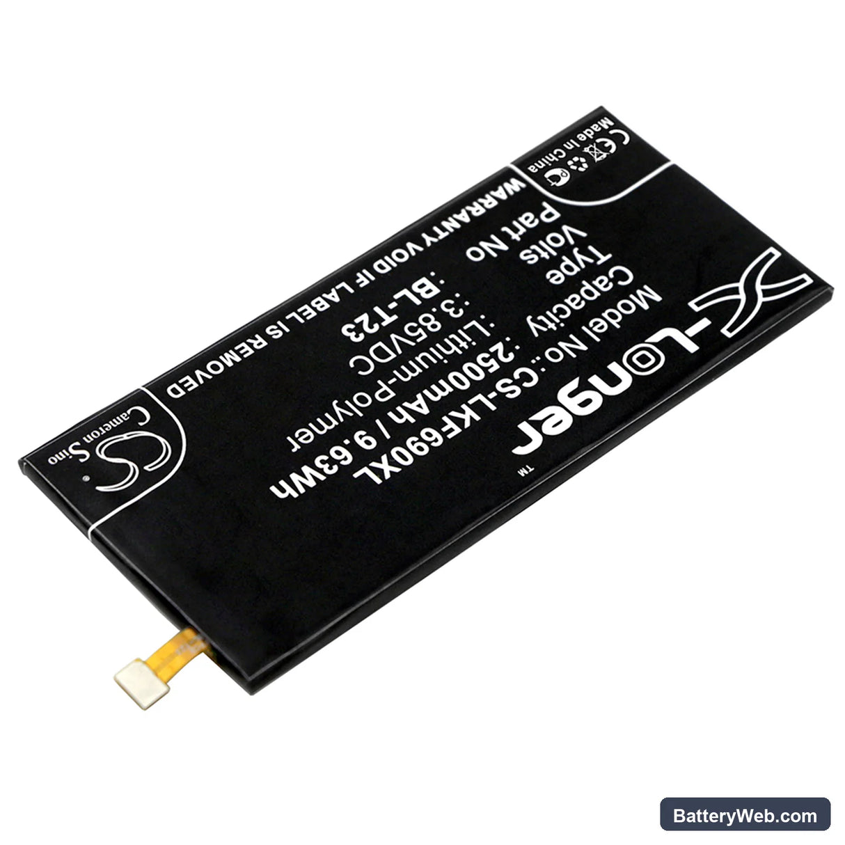 LG X Cam Replacement Battery, 3.85V, 2500mAh, Li-Polymer 2