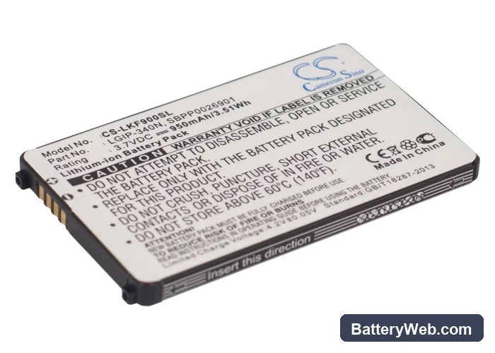 Virgin Mobile 101 Replacement Battery, 3.7V, 950mAh, Li-ion 1