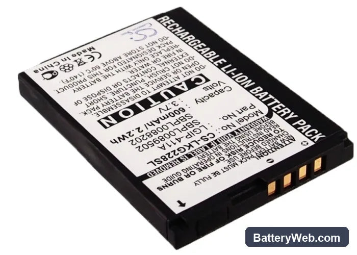 LG KG288 Replacement Battery, 3.7V, 600mAh, Li-ion 2