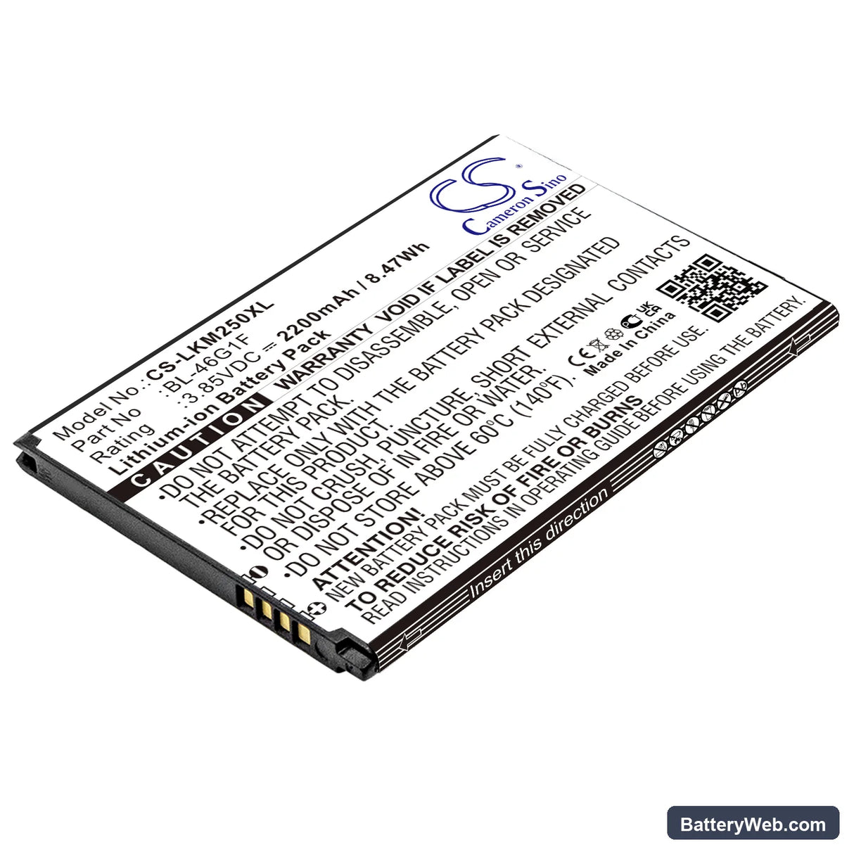 LG K10 2017 Replacement Battery, 3.85V, 2200mAh, Li-ion 1