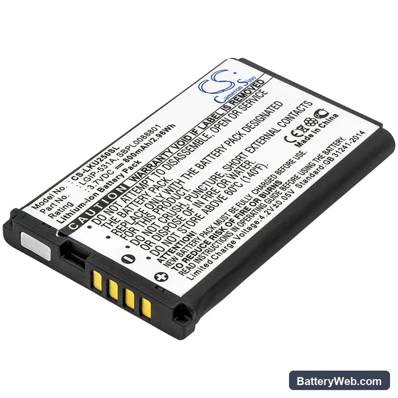 LG GB100 Replacement Battery, 3.7V, 800mAh, Li-ion 1
