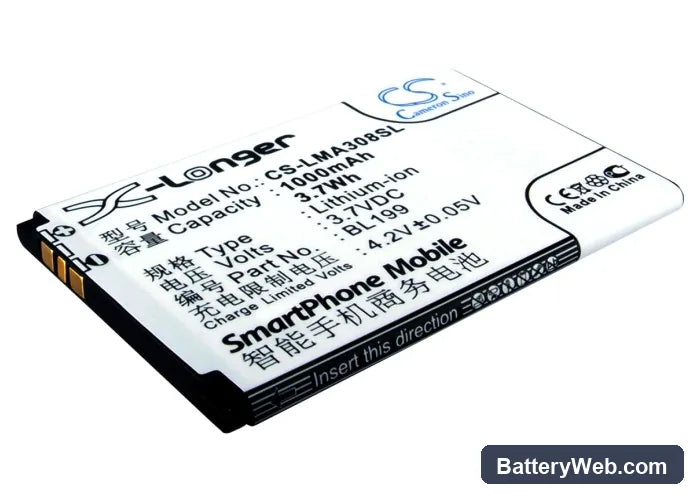 Lenovo MA308 Replacement Battery, 3.7V, 1000mAh, Li-ion 1