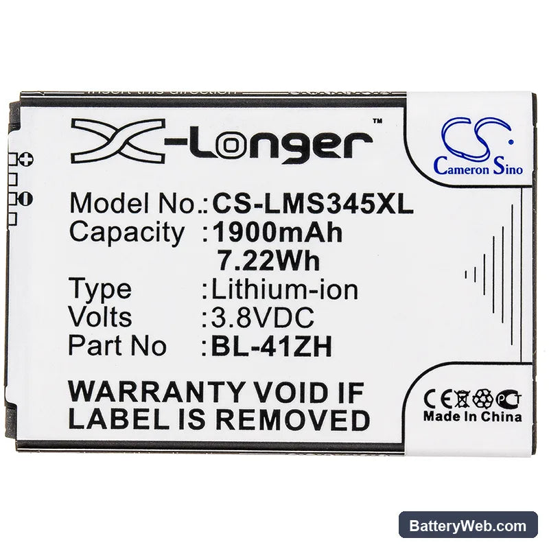LG Optimus C40 Replacement Battery, 3.8V, 1900mAh, Li-ion 3