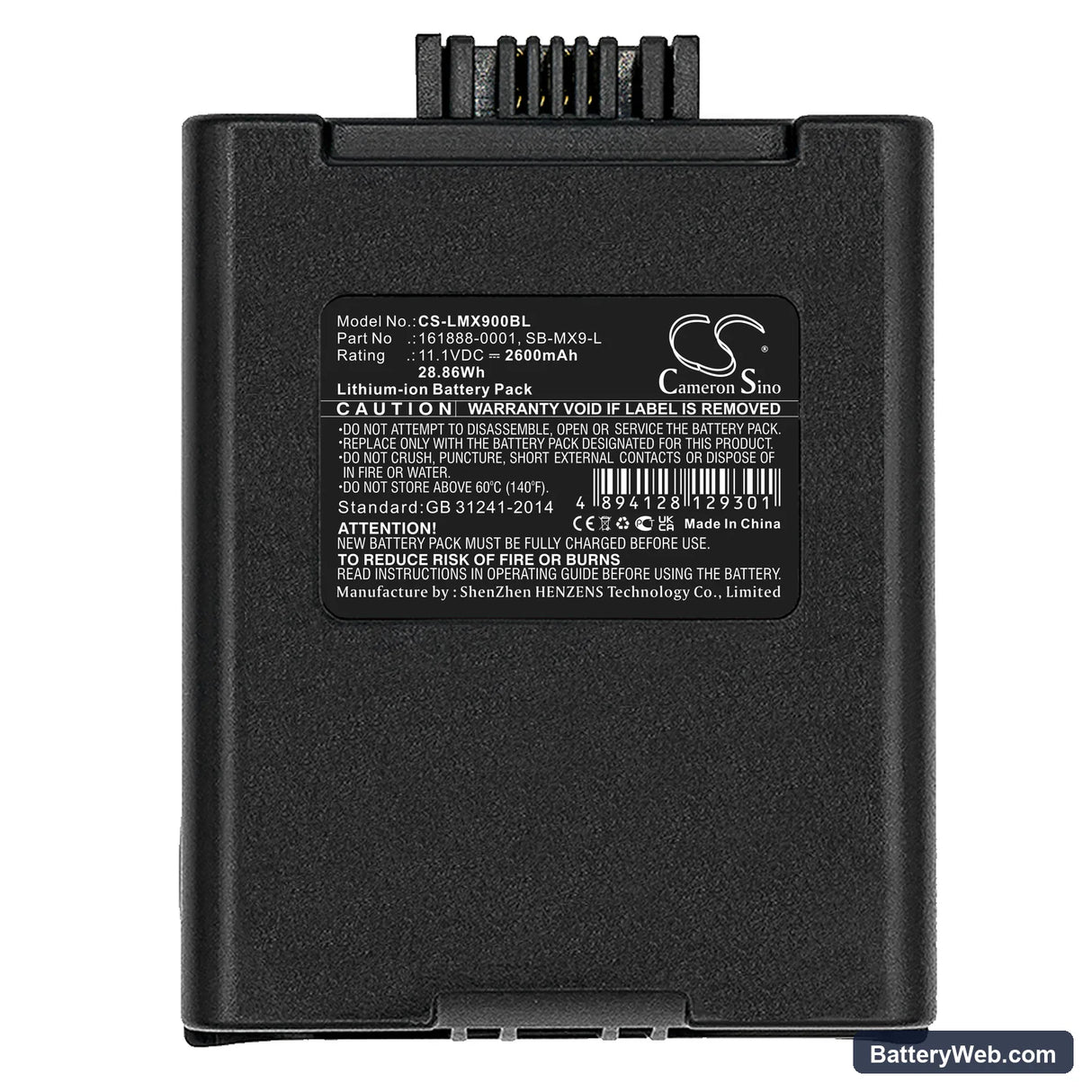 LXE MX9 Replacement Battery, 11.1V, 2600mAh, Li-ion 3
