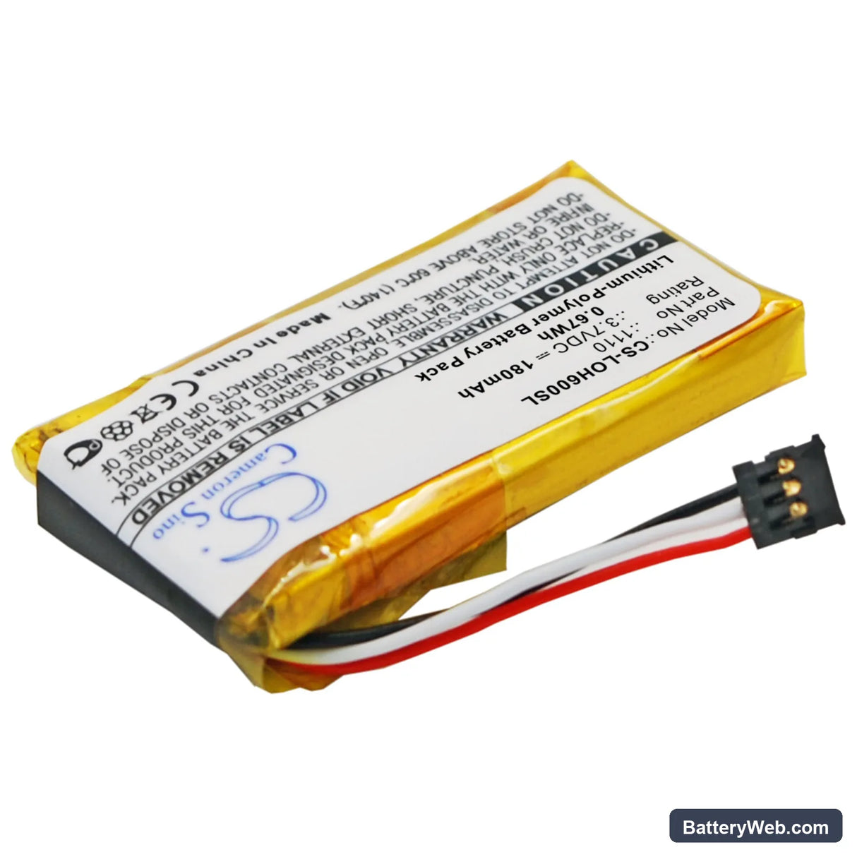 Logitech H600 981-000341 Replacement Battery, 3.7V, 180mAh, Li-Polymer 2