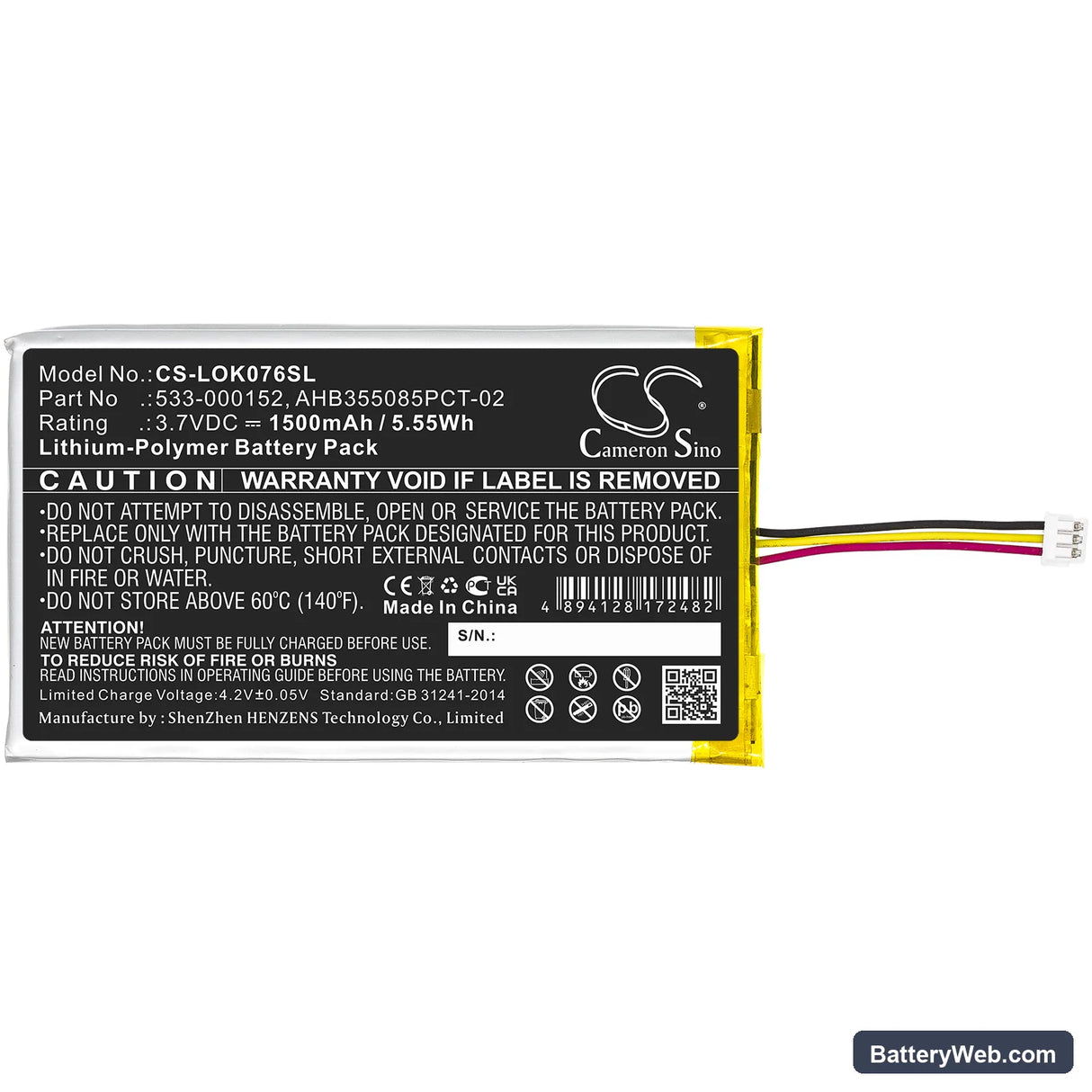 Logitech G913 Replacement Battery, 3.7V, 1500mAh, Li-Polymer 3