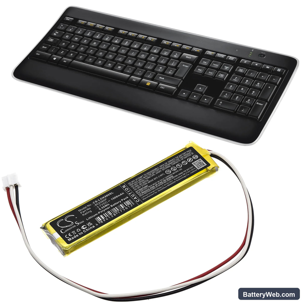 Logitech K800 Replacement Battery, 3.7V, 1500mAh, Li-Polymer 6