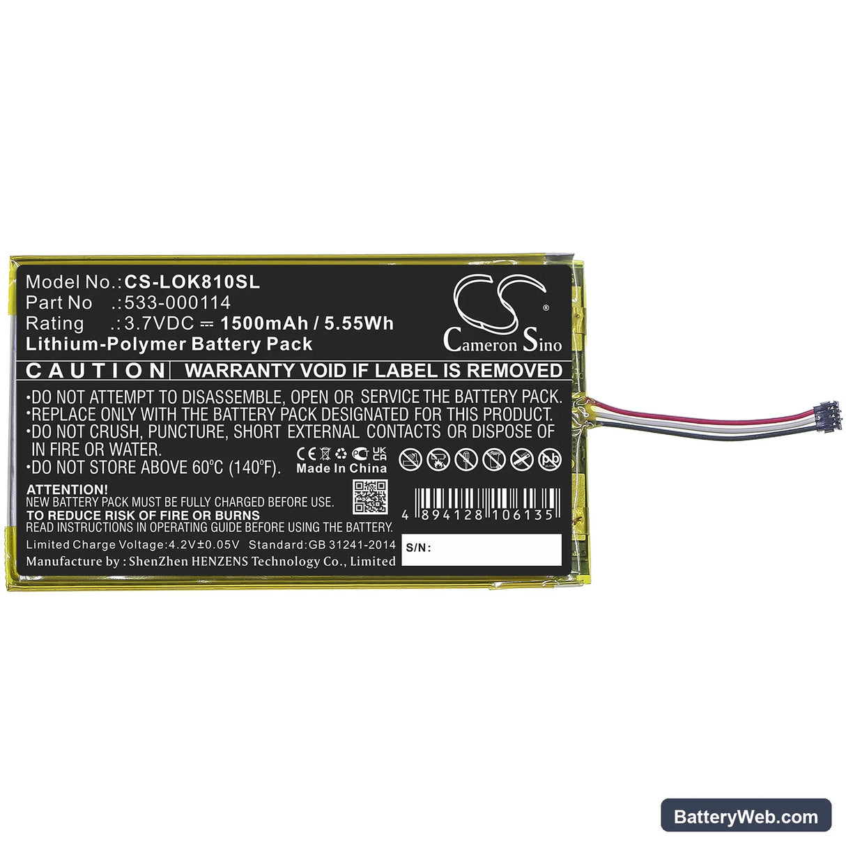Logitech IIIuminated Keyboard K810 Replacement Battery, 3.7V, 1500mAh, Li-Polymer 3