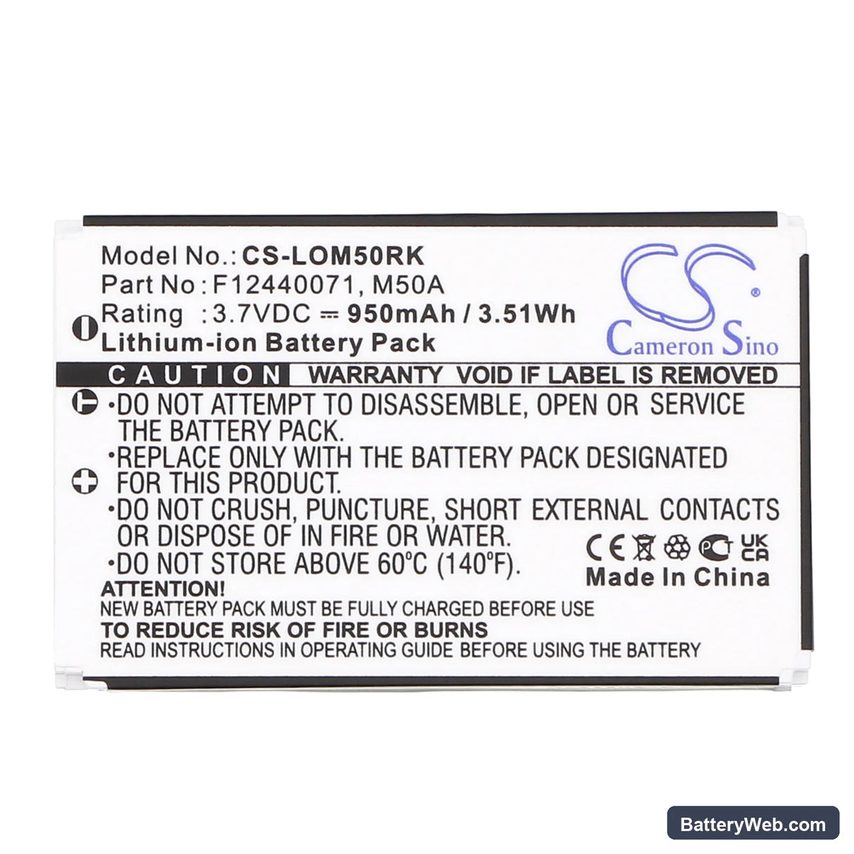 Logitech diNovo Edge Replacement Battery, 3.7V, 950mAh, Li-ion 3