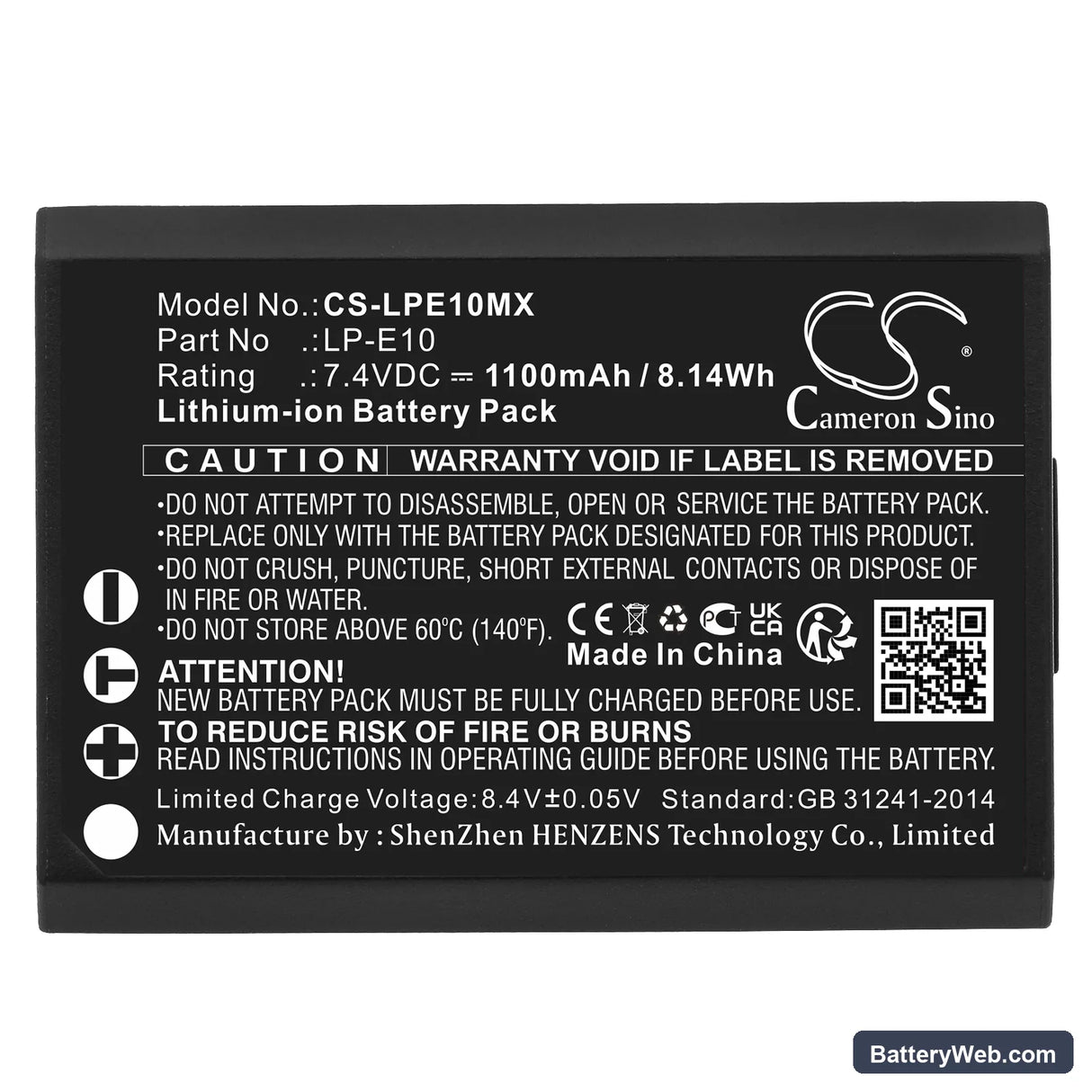 Canon EOS 1100D Replacement Battery, 7.4V, 1100mAh, Li-ion 5
