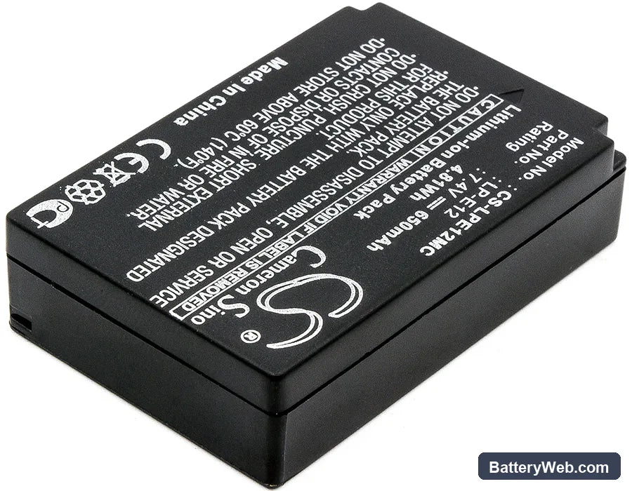 Canon EOS 100D Replacement Battery, 7.4V, 650mAh, Li-ion 2