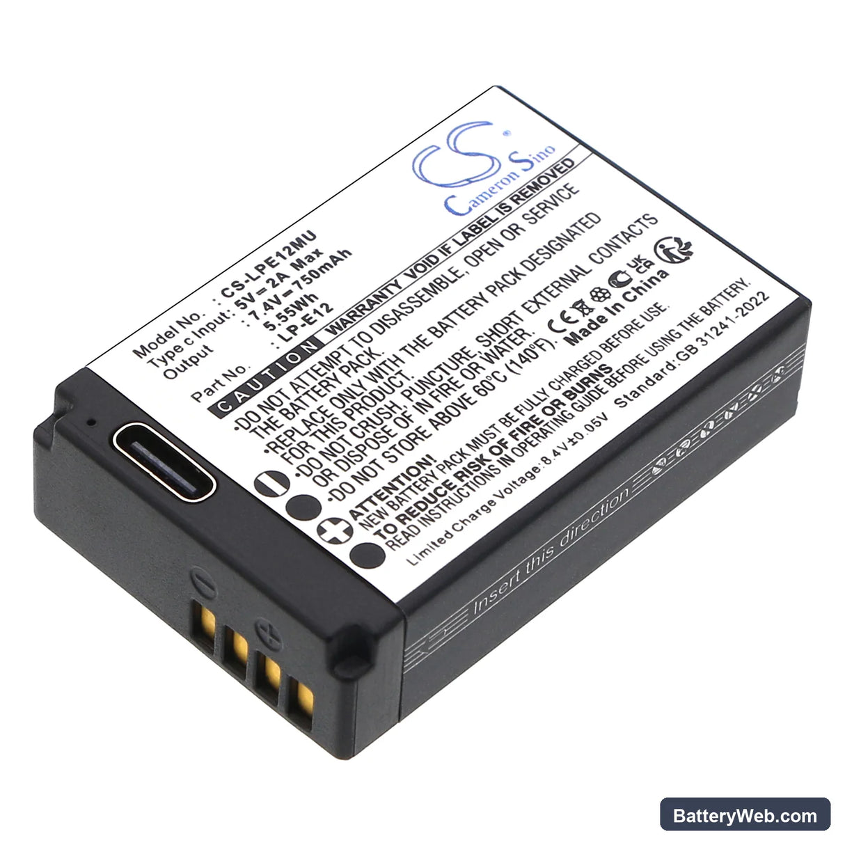 Canon EOS 100D Replacement Battery, 7.4V, 750mAh, Li-ion 1