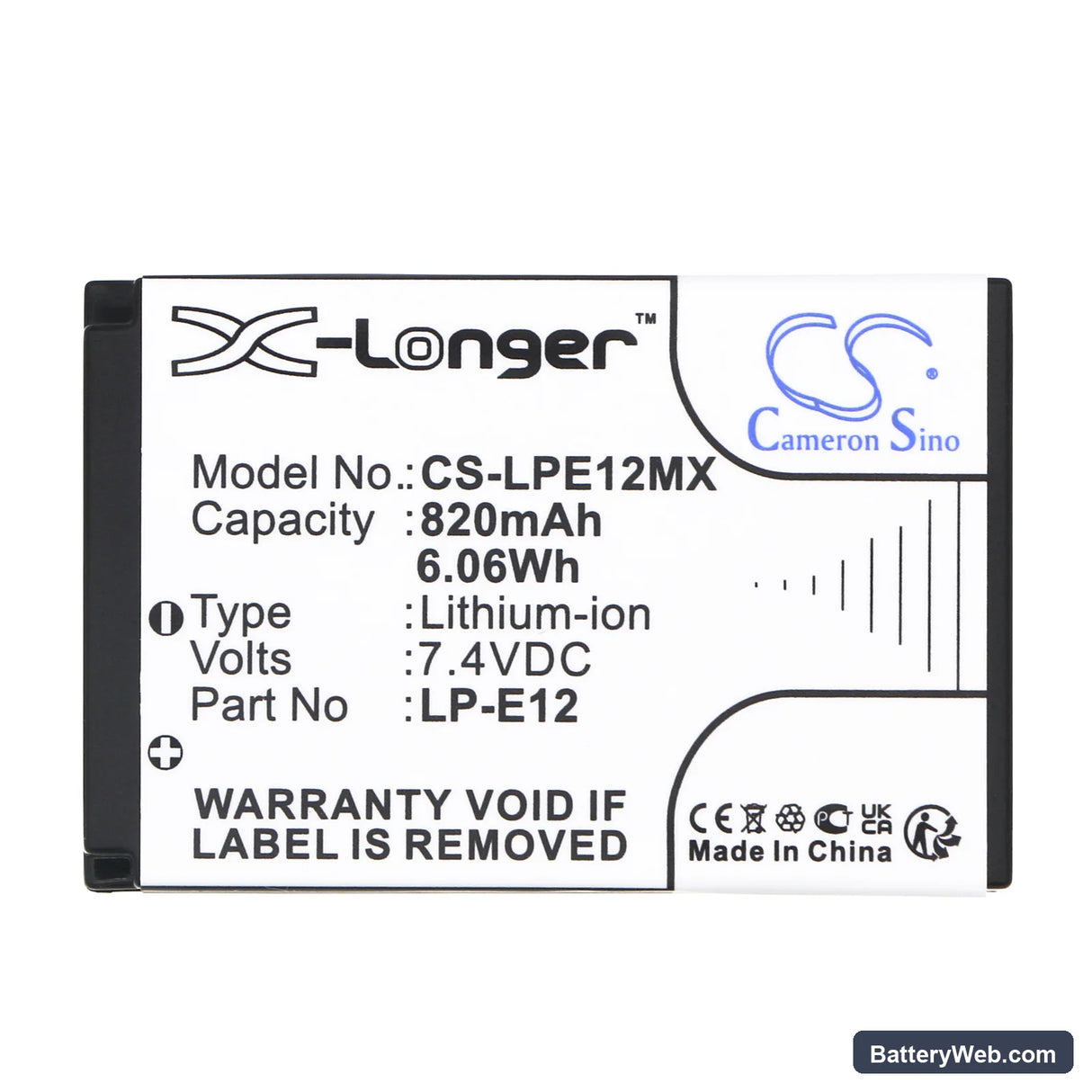 Canon EOS 100D Replacement Battery, 7.4V, 820mAh, Li-ion 5