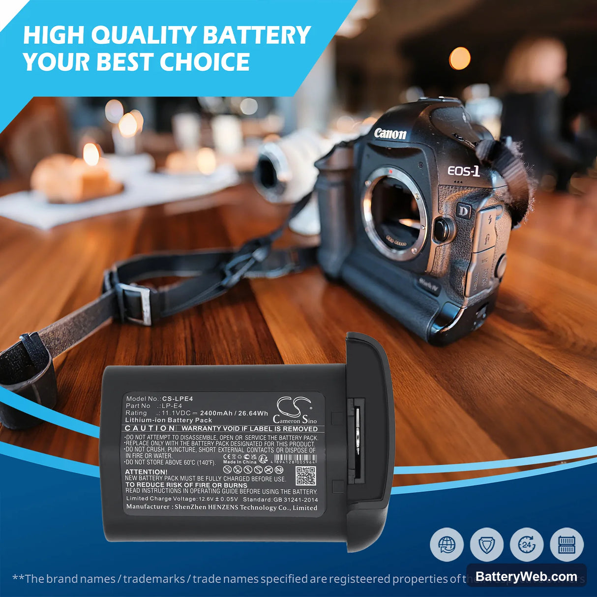 Canon EOS-1D MarkIII Replacement Battery, 11.1V, 2400mAh, Li-ion 6