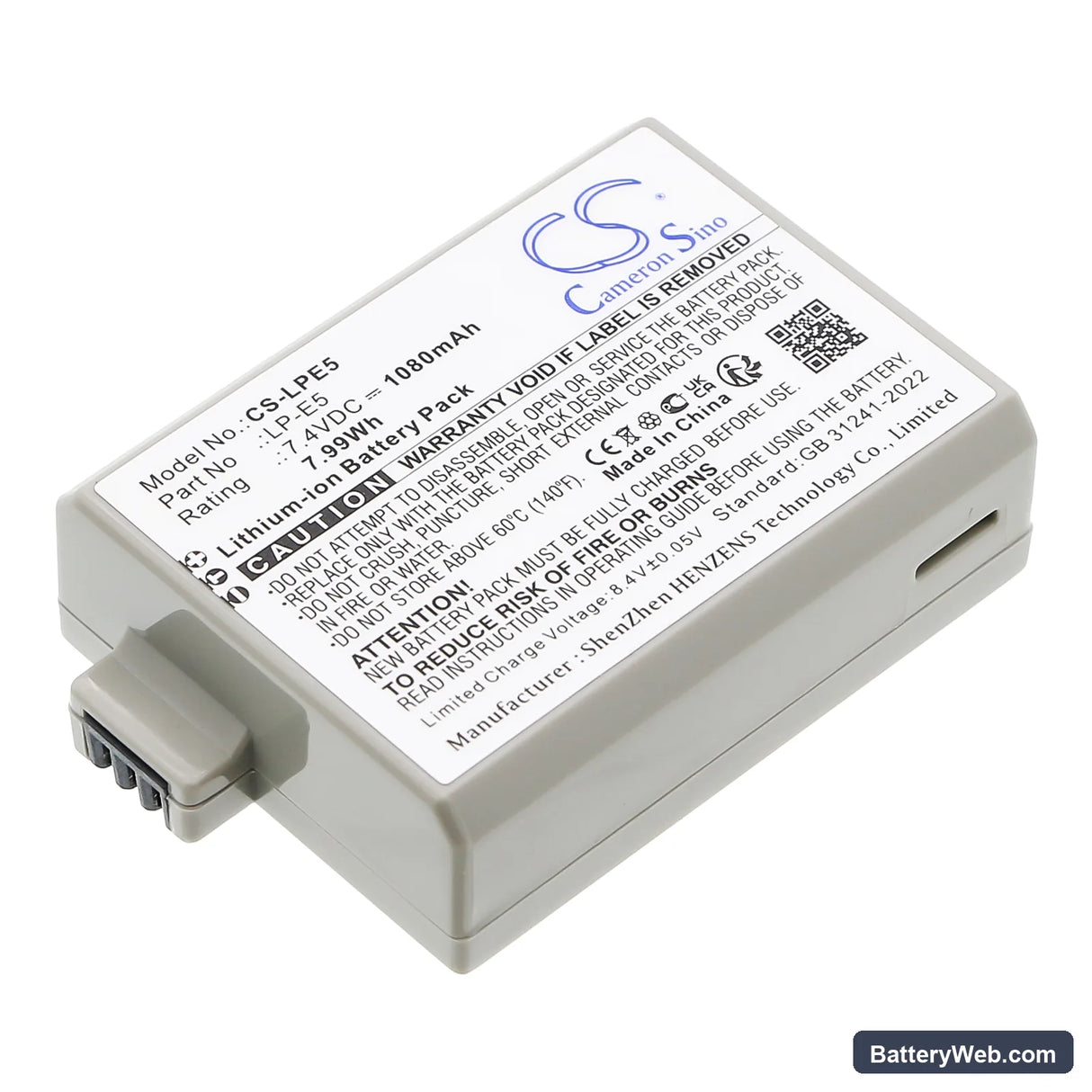 Canon EOS 450D Replacement Battery, 7.4V, 1080mAh, Li-ion 1