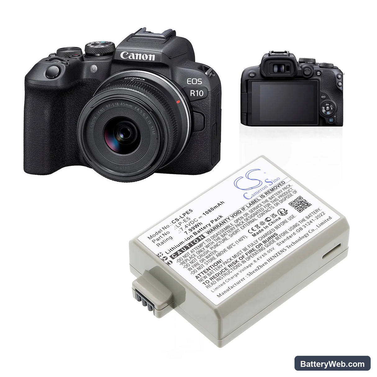 Canon EOS 450D Replacement Battery, 7.4V, 1080mAh, Li-ion 6