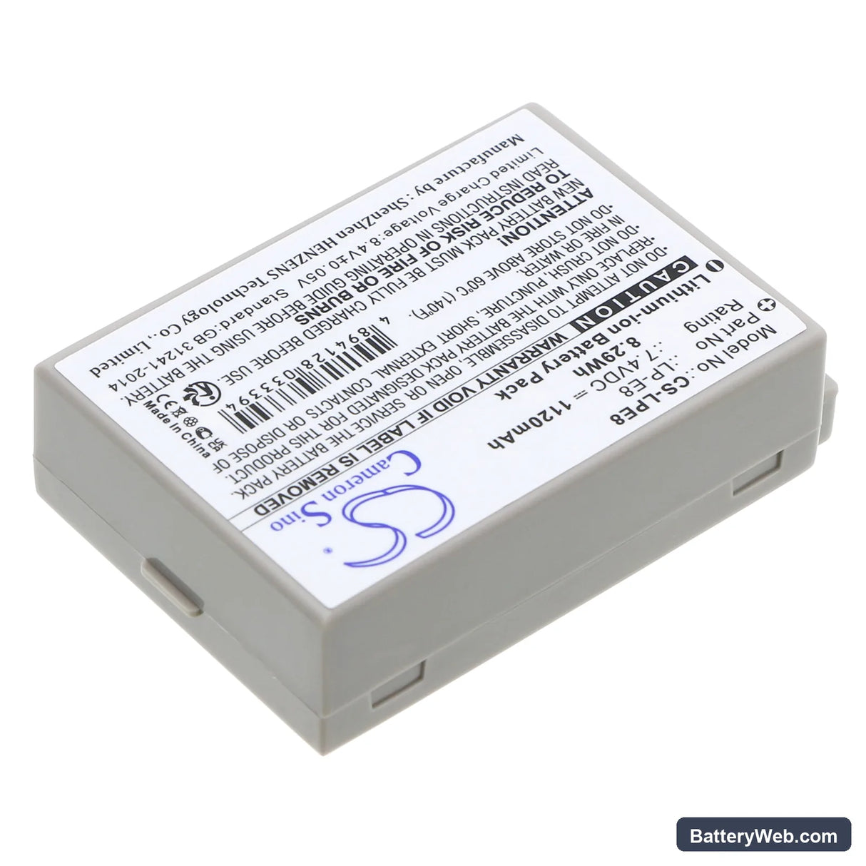 Canon EOS 550D Replacement Battery, 7.4V, 1120mAh, Li-ion 2