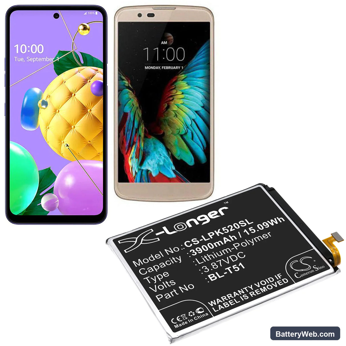 LG K52 Replacement Battery, 3.87V, 3900mAh, Li-Polymer 5