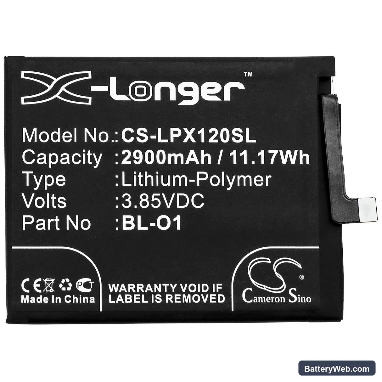 LG K8+ Replacement Battery, 3.85V, 2900mAh, Li-Polymer 3