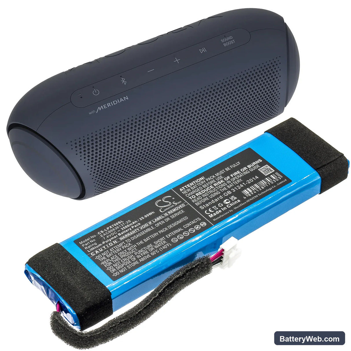 LG XBOOM Go PL7 Replacement Battery, 7.4V, 3500mAh, Li-Polymer 6