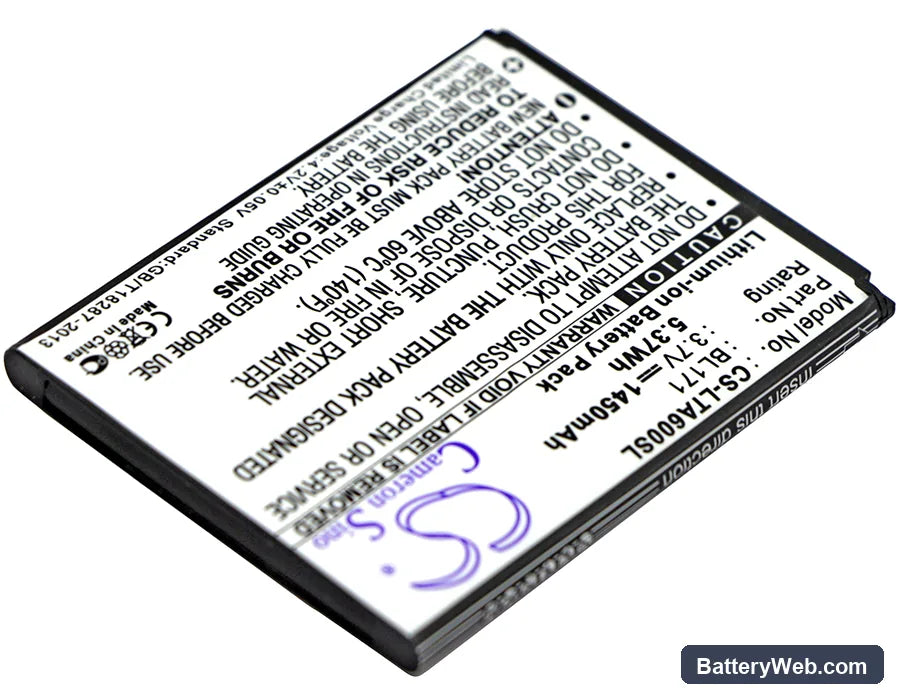 Lenovo A60 Replacement Battery, 3.7V, 1450mAh, Li-ion 2