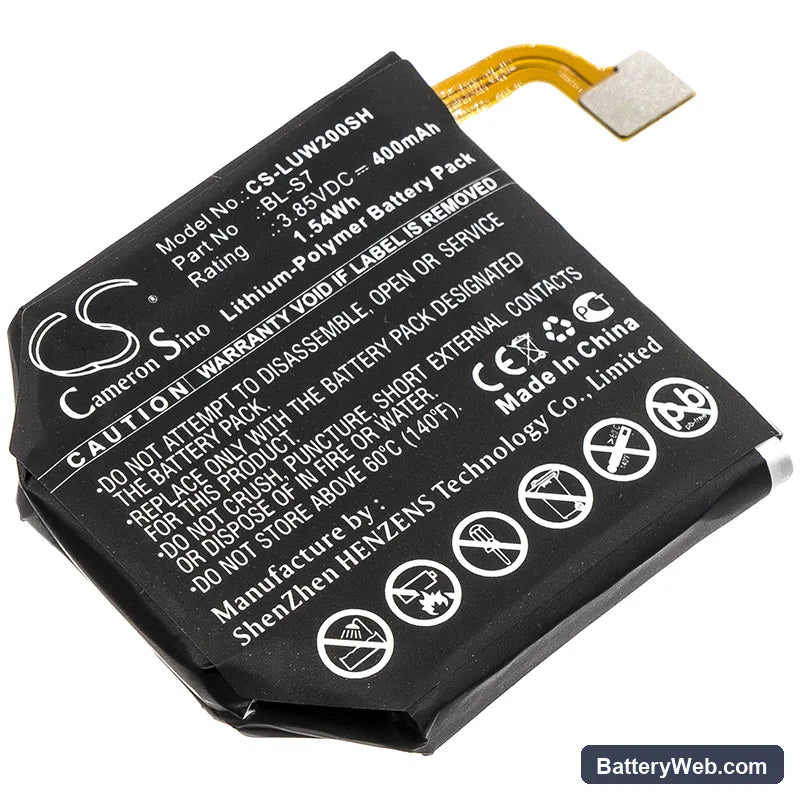 LG Watch Urbane 2nd Edition LTE Replacement Battery, 3.85V, 400mAh, Li-Polymer 1