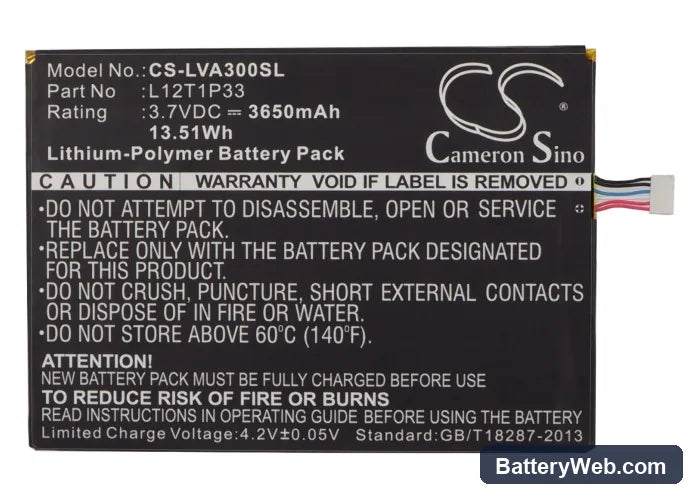 Lenovo IdeaPad A3000 Replacement Battery, 3.7V, 3650mAh, Li-Polymer 5