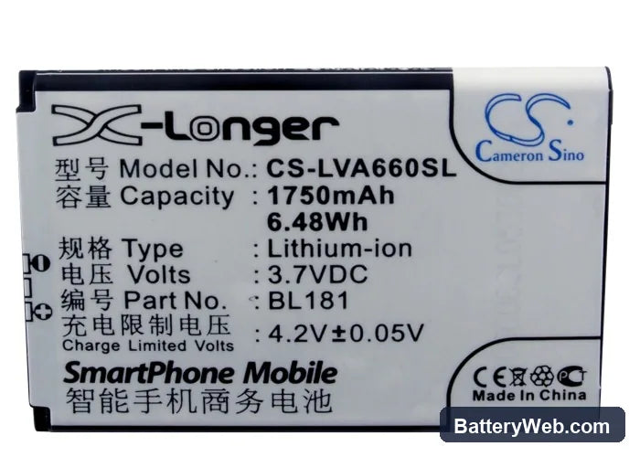 Lenovo A66T Replacement Battery, 3.7V, 1750mAh, Li-ion 5