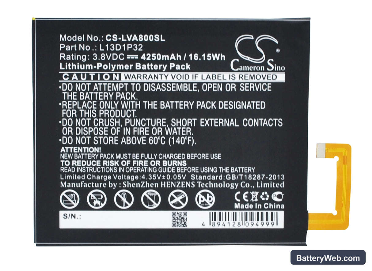 Lenovo IdeaPad A8 Replacement Battery, 3.8V, 4250mAh, Li-Polymer 1