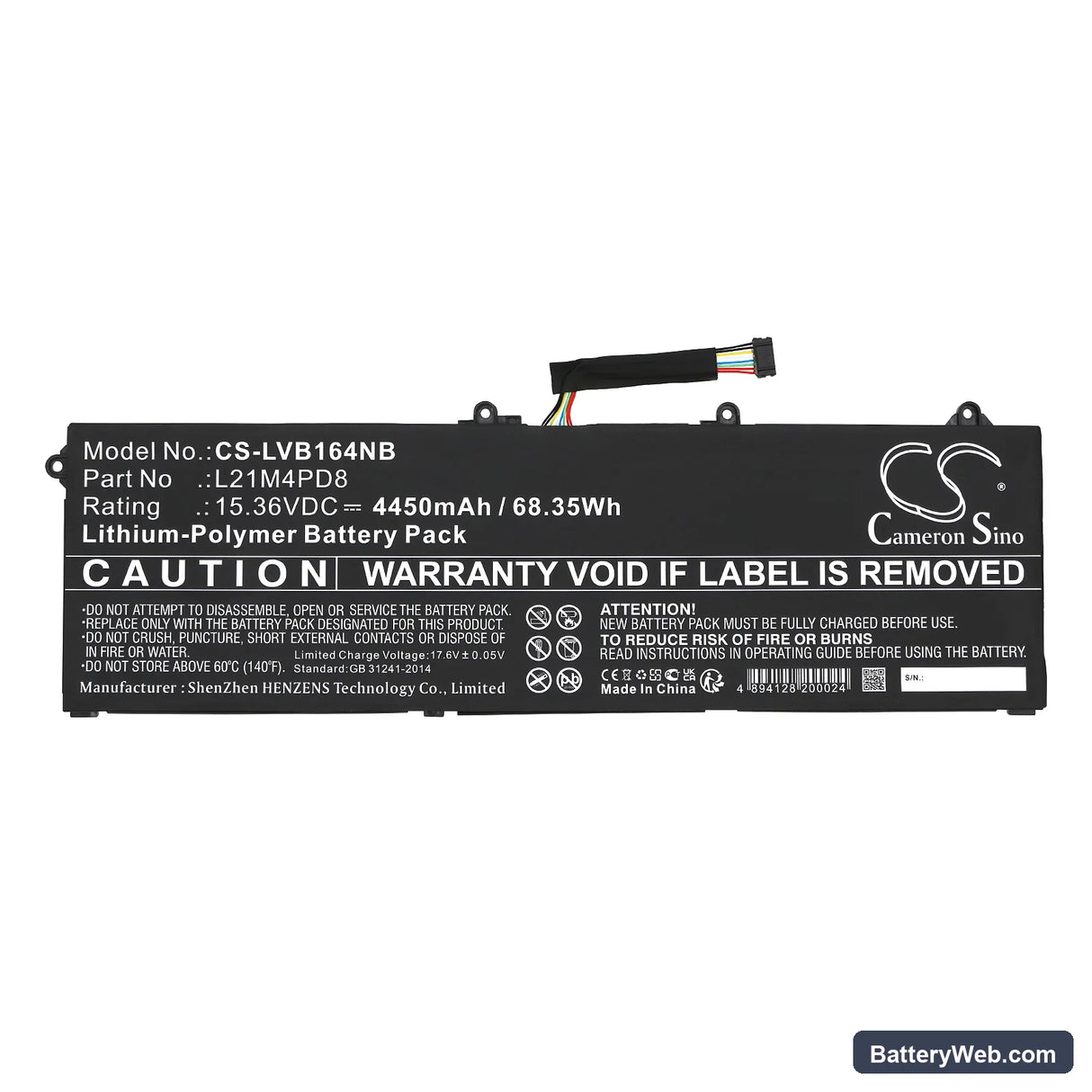 Lenovo ThinkBook 16 G4 IAP 21CY001UPB Replacement Battery, 15.36V, 4450mAh, Li-Polymer 3