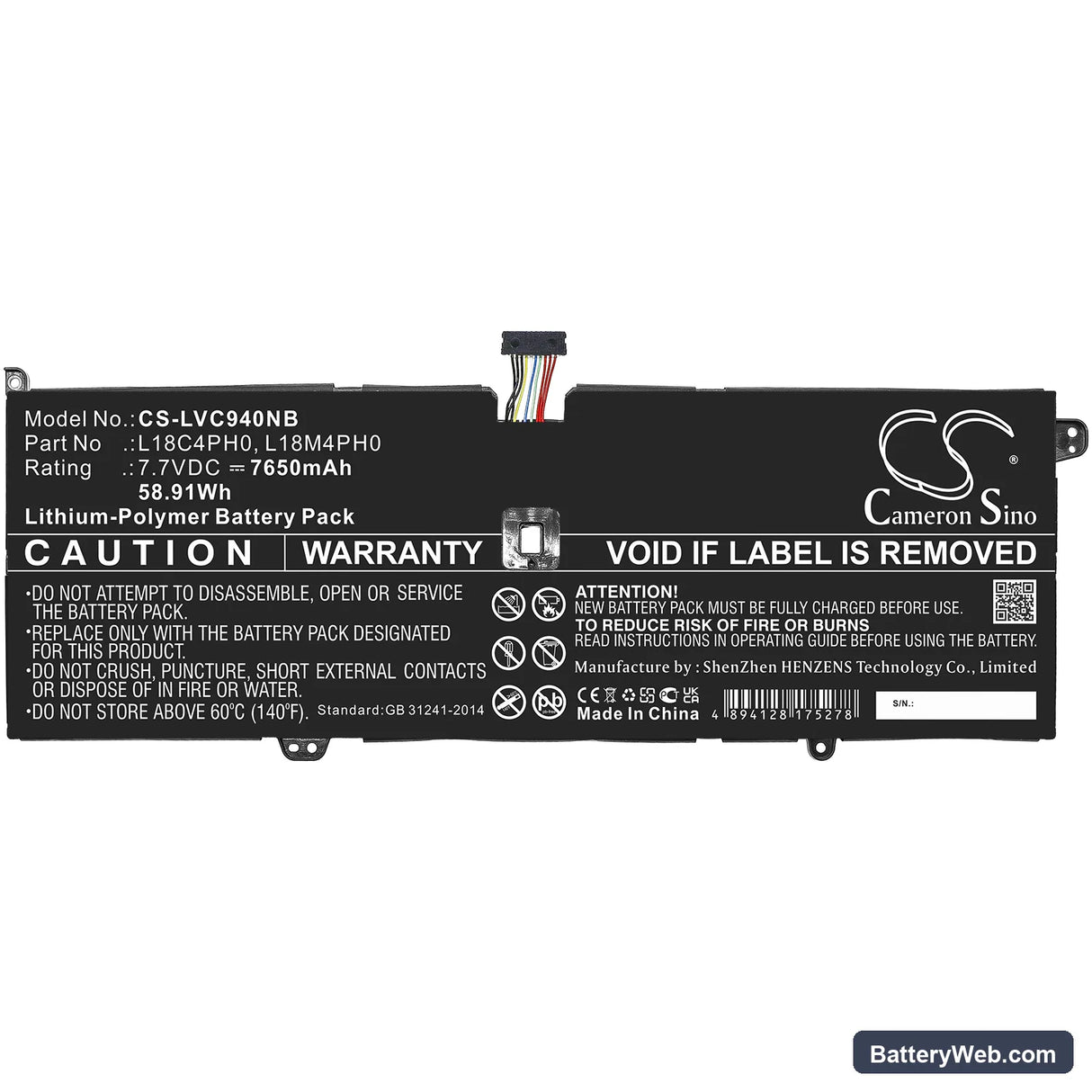 Lenovo Yoga C940-14IIL Replacement Battery, 7.7V, 7650mAh, Li-Polymer 3