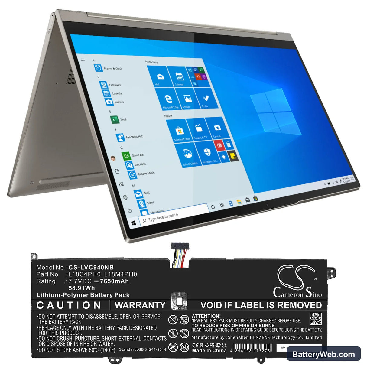 Lenovo Yoga C940-14IIL Replacement Battery, 7.7V, 7650mAh, Li-Polymer 6