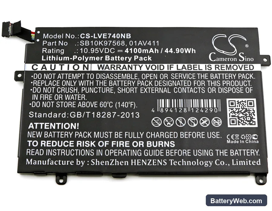 Lenovo Thinkpad E470 Replacement Battery, 10.95V, 4100mAh, Li-Polymer 3