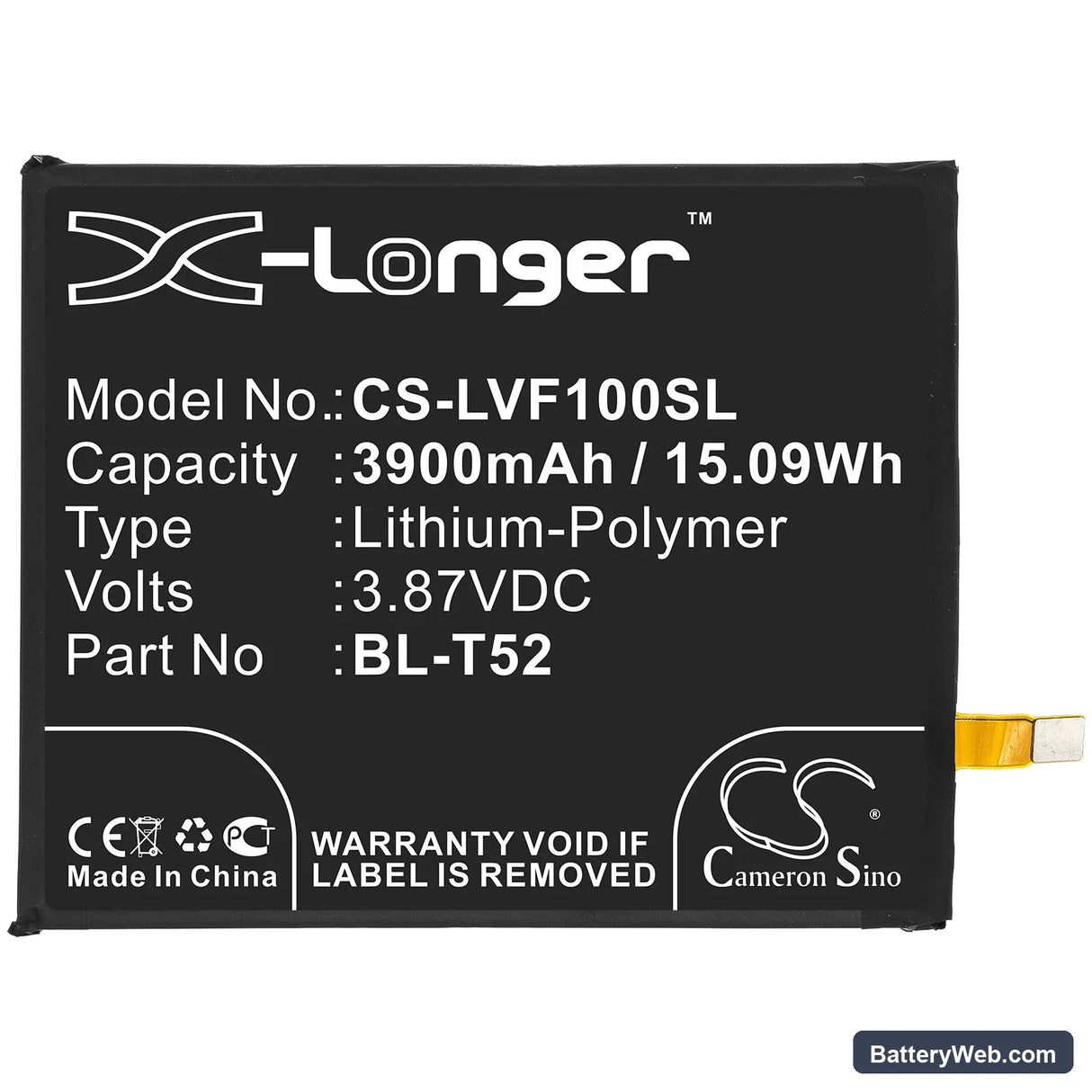 LG Wing 5G Replacement Battery, 3.87V, 3900mAh, Li-Polymer 3