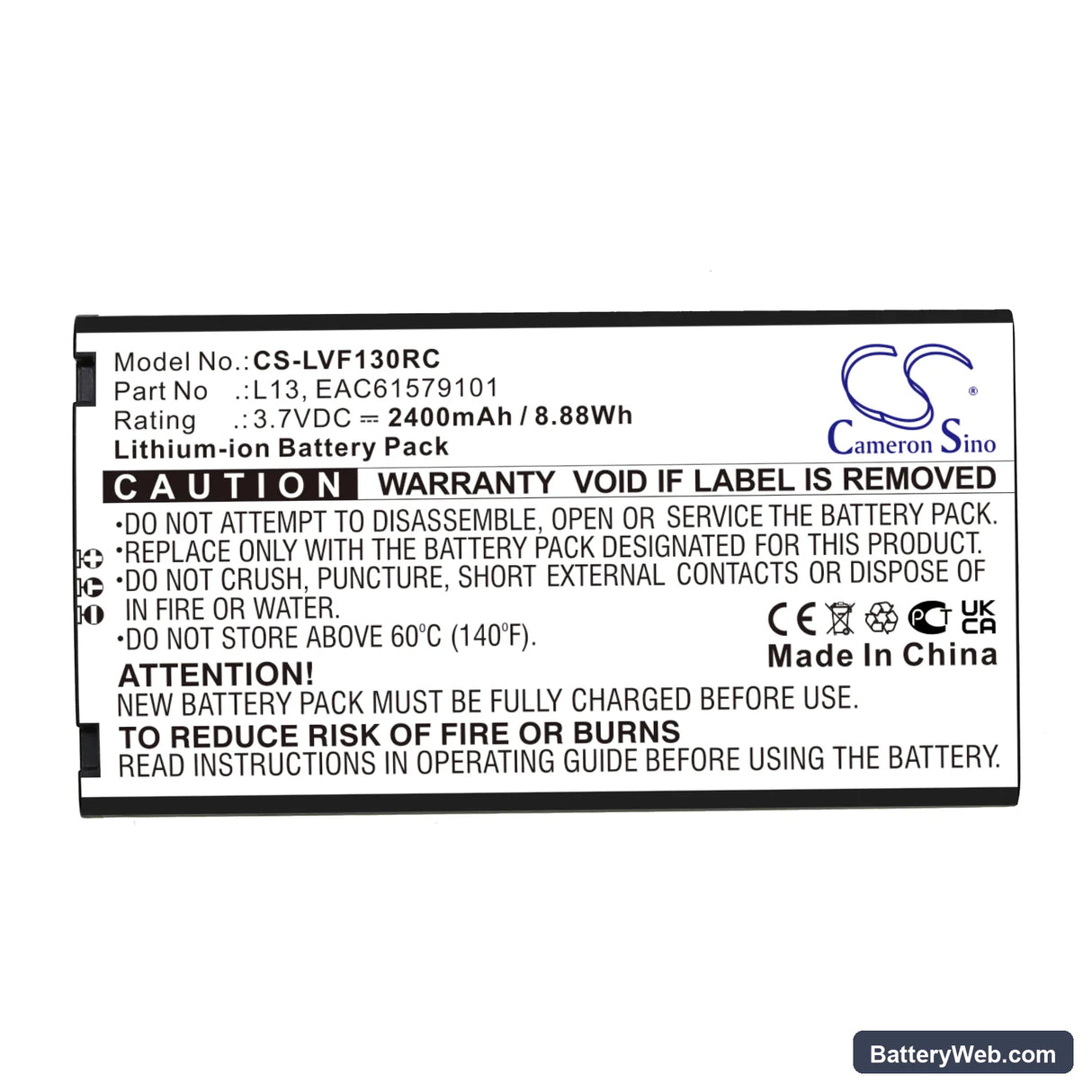 NTT DoCoMo L09C Replacement Battery, 3.7V, 2400mAh, Li-ion 3