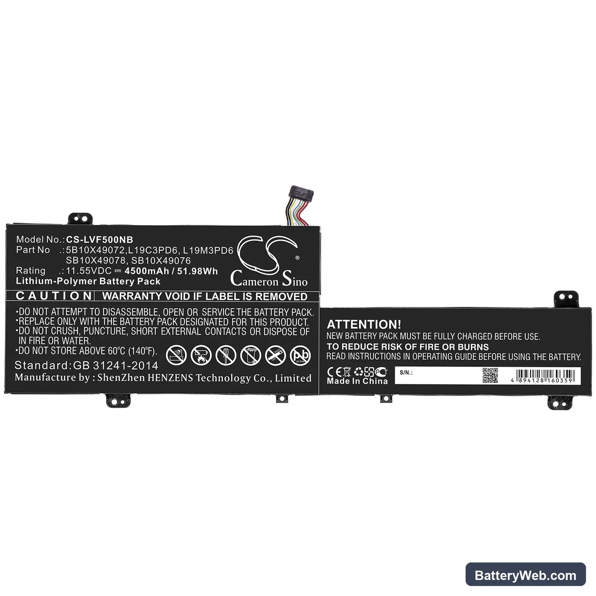 Lenovo IdeaPad Flex 5 Replacement Battery, 11.55V, 4500mAh, Li-Polymer 3