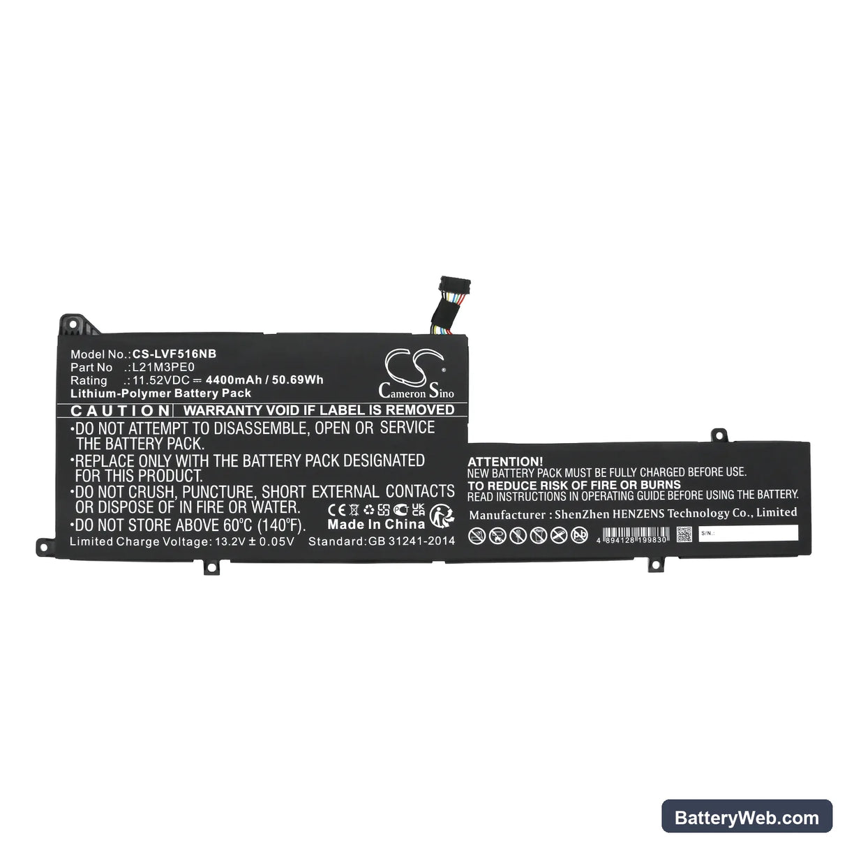Lenovo IdeaPad Flex 5 14IAU7 82R7006TUK Replacement Battery, 11.52V, 4400mAh, Li-Polymer 3