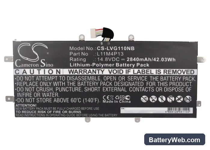 Lenovo IdeaPad Yoga 11 Replacement Battery, 14.8V, 2840mAh, Li-Polymer 5