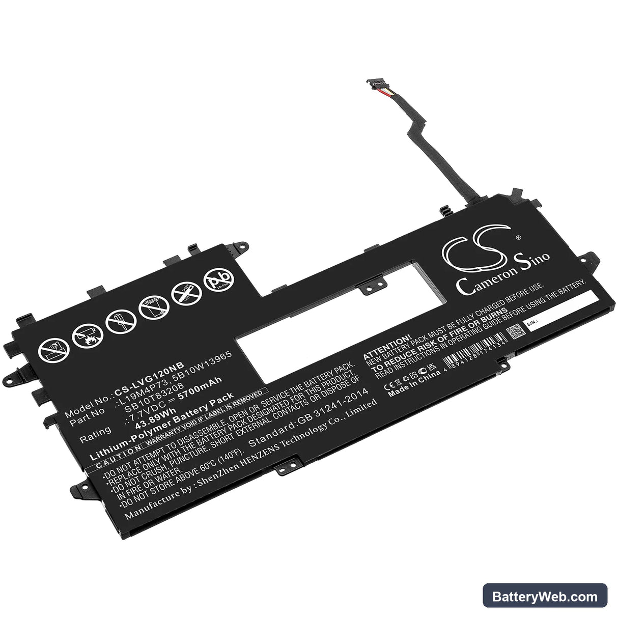 Lenovo ThinkPad X1 Titanium Yoga Gen 1 20QA001QPB Replacement Battery, 7.7V, 5700mAh, Li-Polymer 1