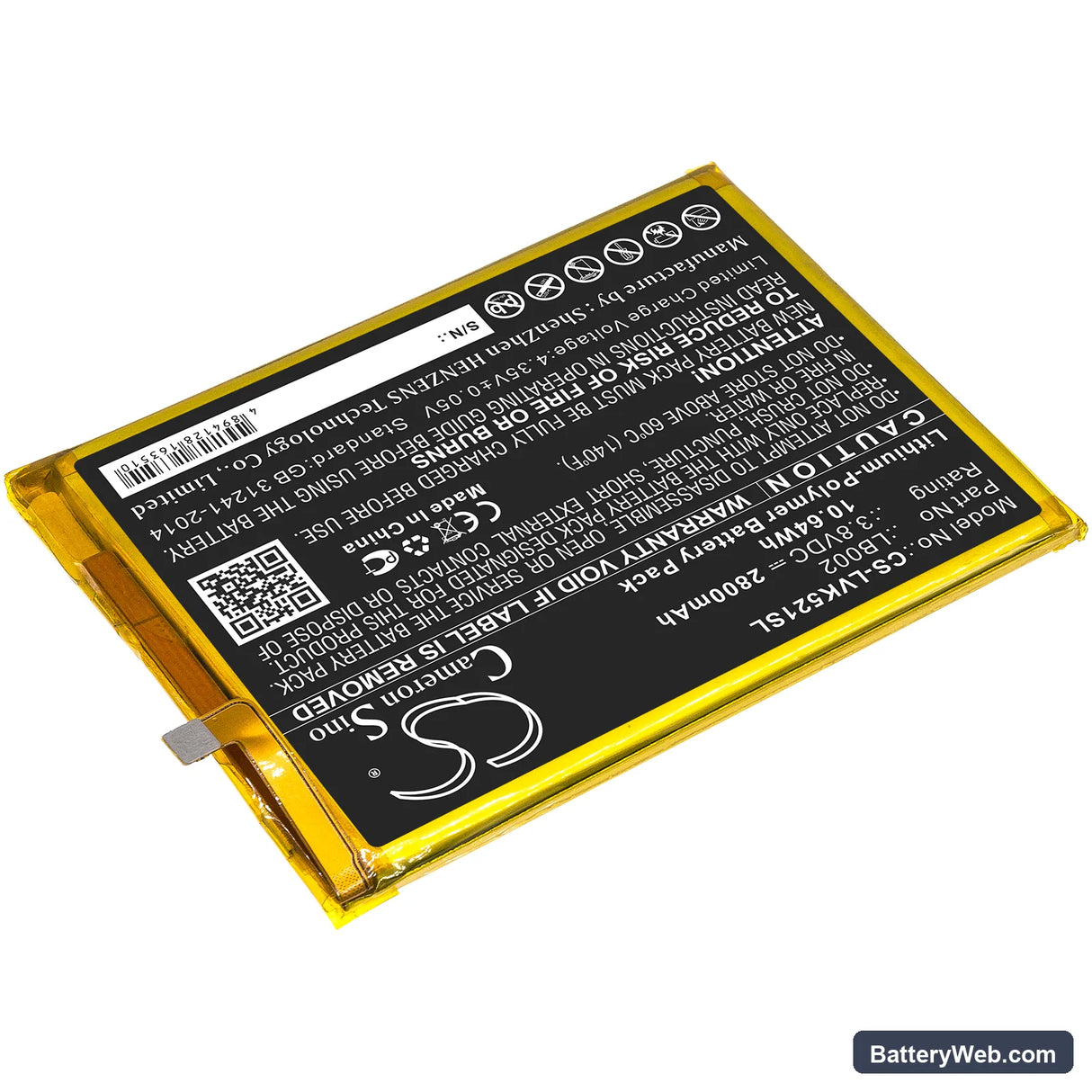 Lenovo S5 Replacement Battery, 3.8V, 2800mAh, Li-Polymer 2