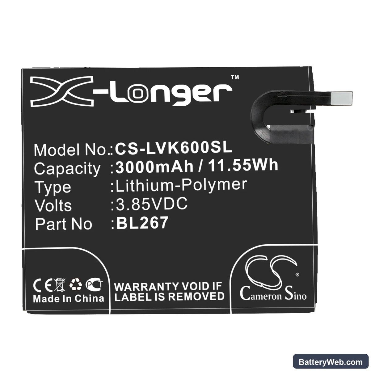 Lenovo Vibe K6 Replacement Battery, 3.85V, 3000mAh, Li-Polymer 3