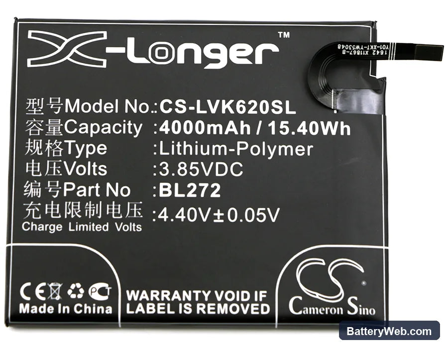 Lenovo Vibe K6 Power Replacement Battery, 3.85V, 4000mAh, Li-Polymer 3