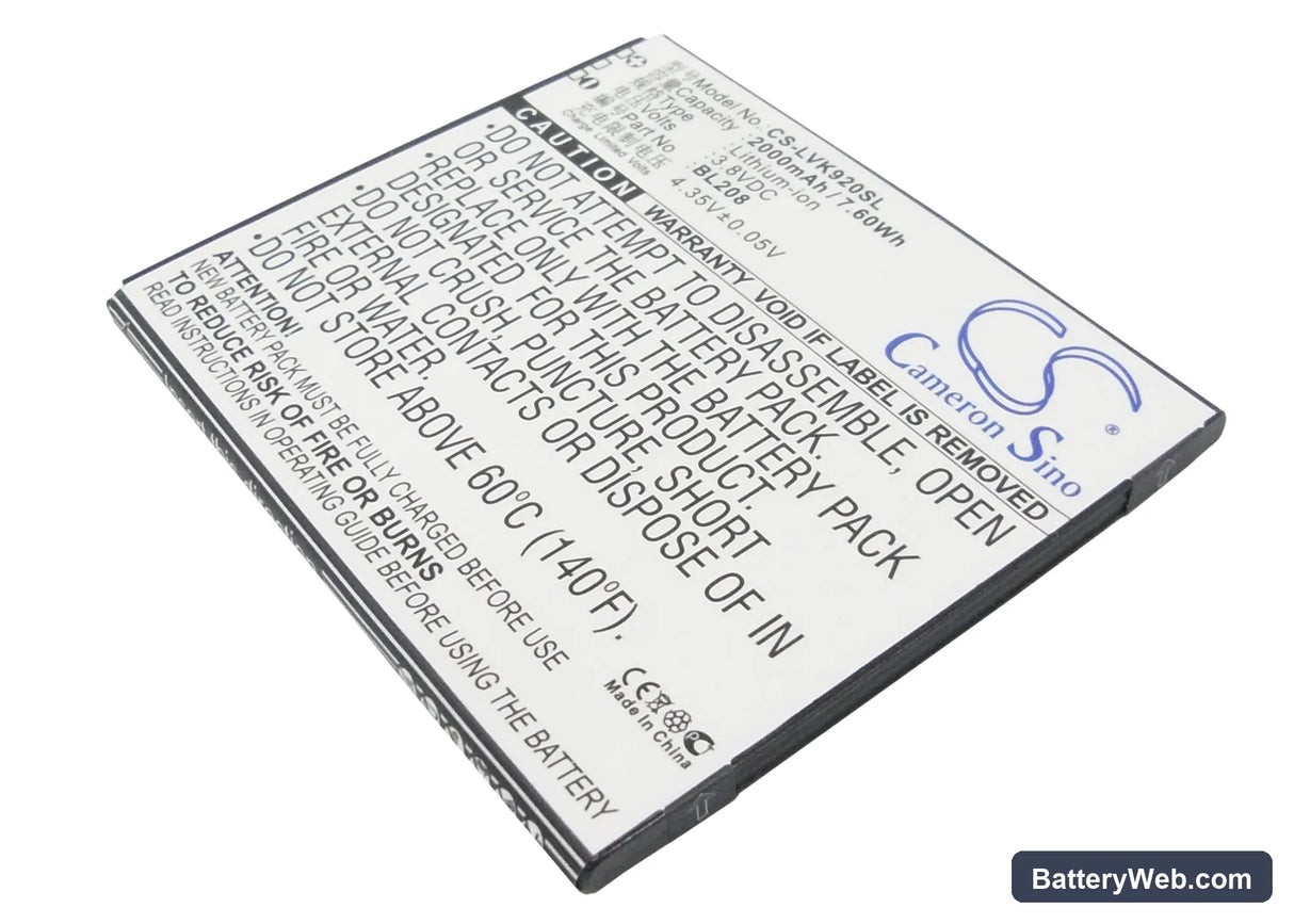 Lenovo S920 Replacement Battery, 3.8V, 2000mAh, Li-ion 1