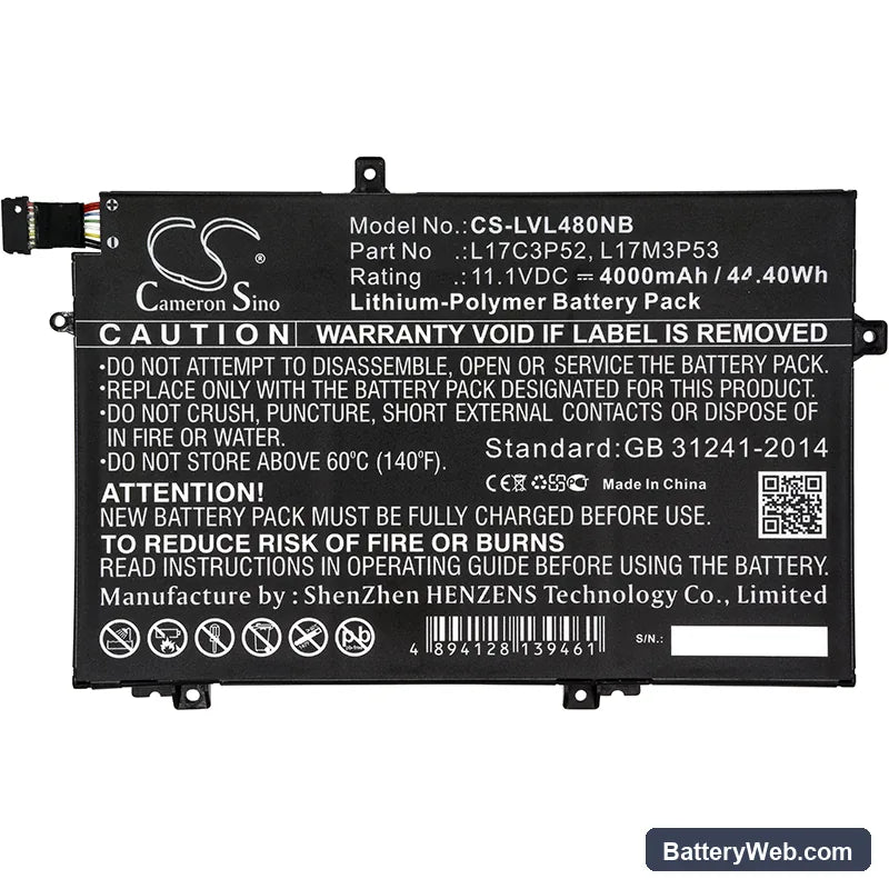 Lenovo ThinkPad L480 Replacement Battery, 11.1V, 4000mAh, Li-Polymer 3