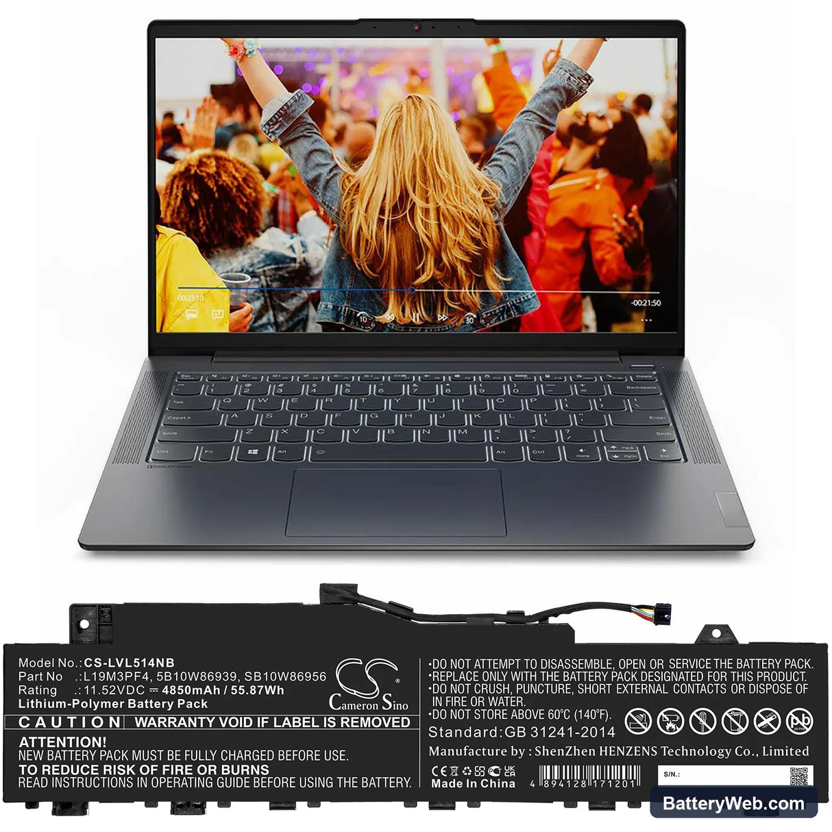 Lenovo IdeaPad 5 14ARE05 Replacement Battery, 11.52V, 4850mAh, Li-Polymer 5
