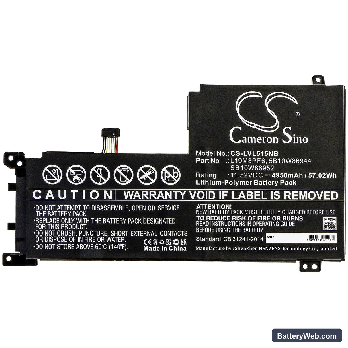 Lenovo IdeaPad 5-15IIL05 81YK003VMZ Replacement Battery, 11.52V, 4950mAh, Li-Polymer 3