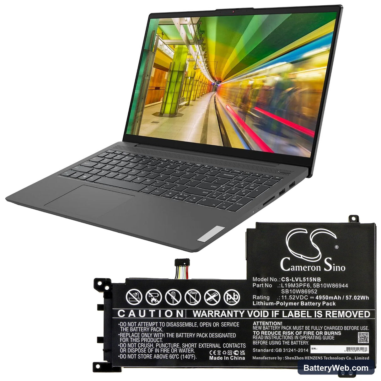 Lenovo IdeaPad 5-15IIL05 81YK003VMZ Replacement Battery, 11.52V, 4950mAh, Li-Polymer 5